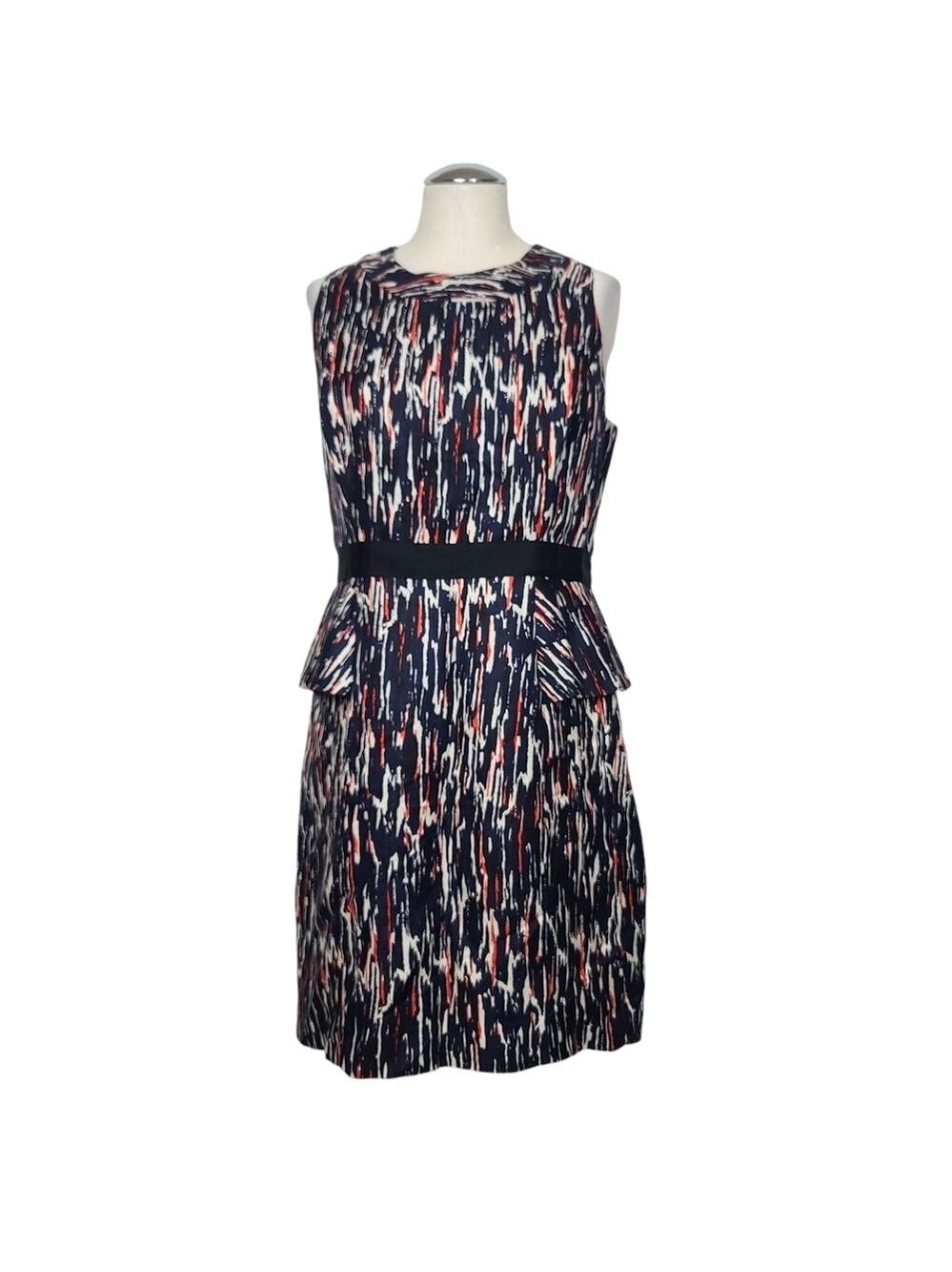Milly Of New York Brushstrokes Peplum Crewneck Sleeveless Back Zip Dress 10